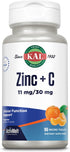 KAL Zinc Plus C, Instant Dissolve Vitamin C and Zinc, Natural Tangerine Flavor, 90 Servings, 90 Micro Tablets