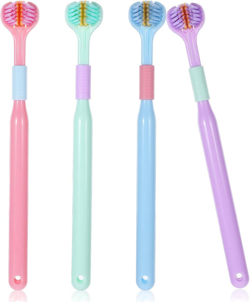 JJUNW 4Pcs 3 Sided Toothbrush Adult, Deeply and Thoroughly to Clean Teeth and