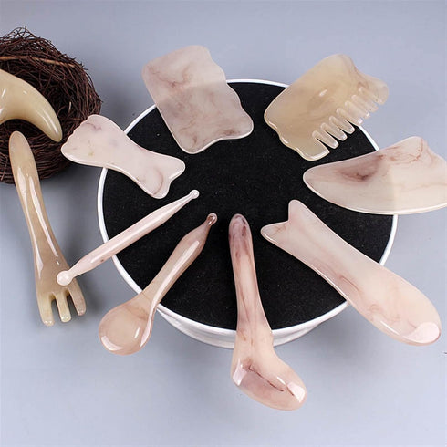 MObyat 1Pcs 5) Resin Guasha Scraping Massage Face Neck Skin Massager Acupuncture Gua Sha Board Acupoint Face Eye Care