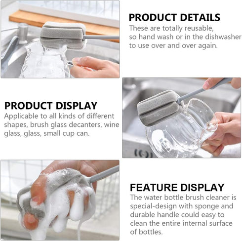 Hemoton Bottle Sponge Brush, 4pcs Long Handle Cup Cleaning Brush for Wine Glasses and Bottles