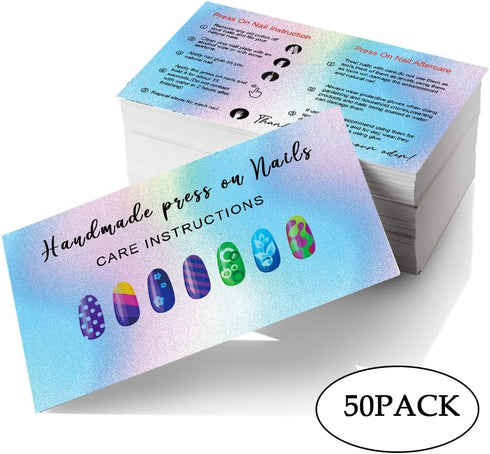 Press-On Nail Application Instructions Cards, Nail Aftercare Instructions Cards, 2 x 3.5" inch Business Card Size, DIY Press-On Nail Kit 50 Pack by MAOSH