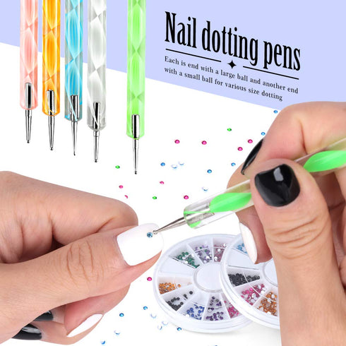 Teenitor Nail Art Brushes, 3D Nail Art Painting Kit with 15 Gel Brushes, 5pcs Dotting Pen, 12 Colors Rhinestones