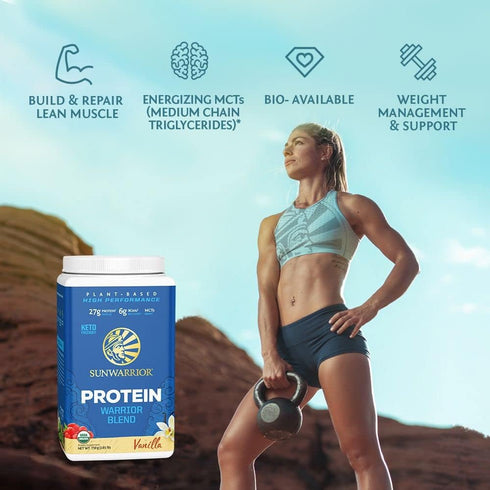 Sunwarrior Vegan Organic Protein Powder, Plant-Based BCAA Amino Acids, Vanilla, 17 Servings, Non-GMO