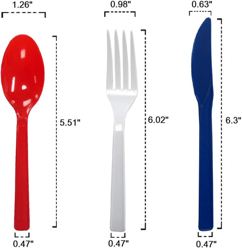 Party Essentials Patriotic Assortment Hard Plastic Combo Pack, Disposable Cutlery, Red/White/Blue, 204 Pieces/ 68 Place Settings by Party Essentials