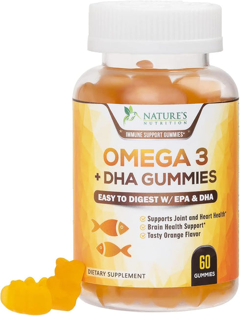 Omega 3 Fish Oil Gummies - Heart Healthy Omega 3 Gummy Supplement with High Absorption DHA & EPA, Extra Strength Joint