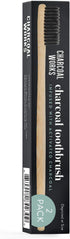 Charcoal Works Adult Charcoal Infused Bamboo Toothbrush, Natural, Pack of 2