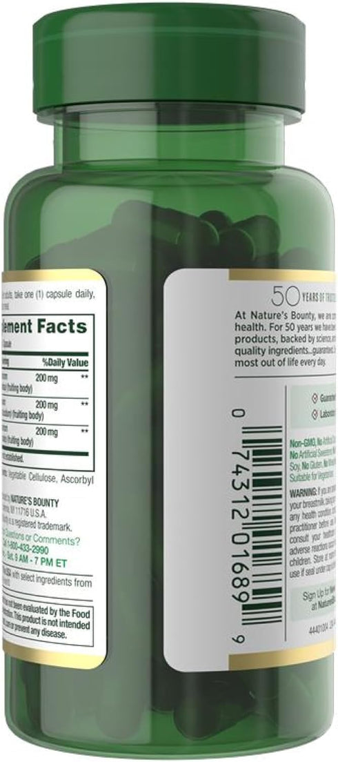 Immune 60 Natures Bounty Mushroom Complex for Support, Featuring Shiitake, Maitake and Reishi mushroom health