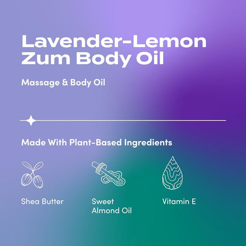 Indigo Wild Zum Lavender-Lemon Body Oil, Nourishing Massage Oil for Therapy & Hydration, 4 fl oz