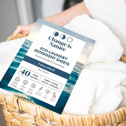 Laundry Sheets, 40 Loads - Unscented, Low Waste, Plastic Free, All Natural Hypoallergenic Soap Detergent for Travel