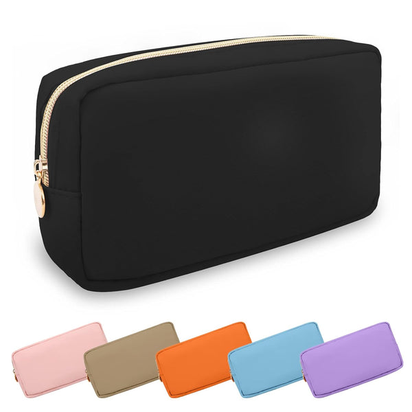 Waterproof Small Makeup Bag Pouch for Purse, Cute Preppy Nylon Travel Toiletry Storage Bag for Women, Small-Black