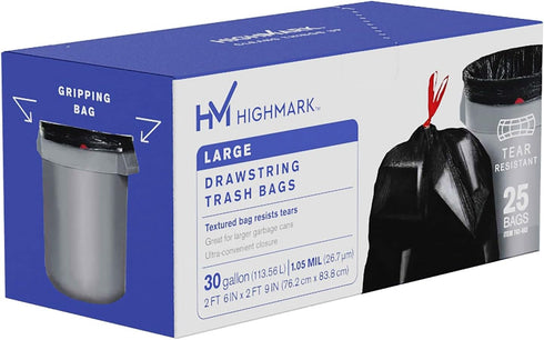 Highmark Low-Density Trash Bags, Coreless Roll, 30 Gallons, 30in. x 33in., Box of 25