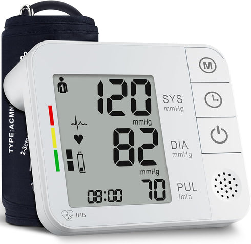 Blood Pressure Monitor Upper Arm BP Machine with 8.7"-16.5" Cuff, 240 Sets Memory, Large LCD Screen for Home Use (White)