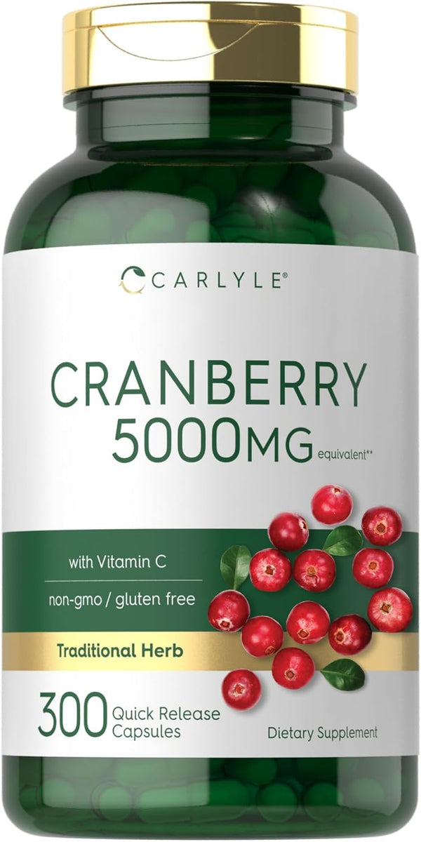 Carlyle Cranberry Pills 5000mg, 300 Capsules, with Vitamin C, Non-GMO, Gluten Free