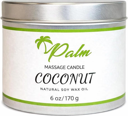 Palm 6 Oz Massage Oil Candle, Coconut Oil Natural Soy Wax
