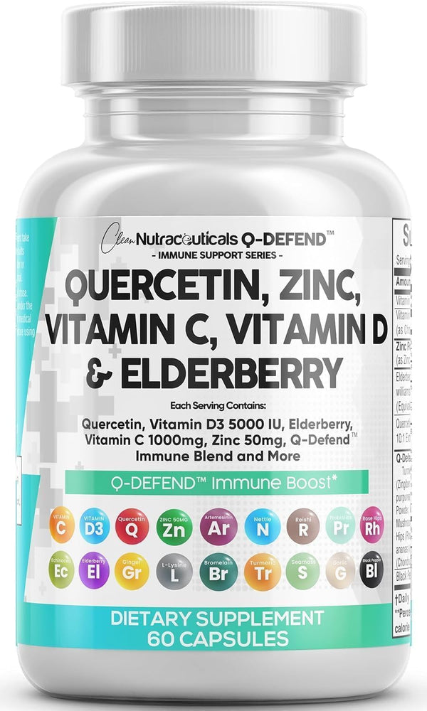 Q Defend Quercetin Supplement with Zinc Vitamin C Vitamin D Elderberry Turmeric