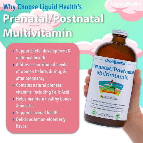 LIQUIDHEALTH Prenatal/Postnatal Liquid Women's Multivitamin with Real Folate, Vegan, Sugar-Free (32 oz)