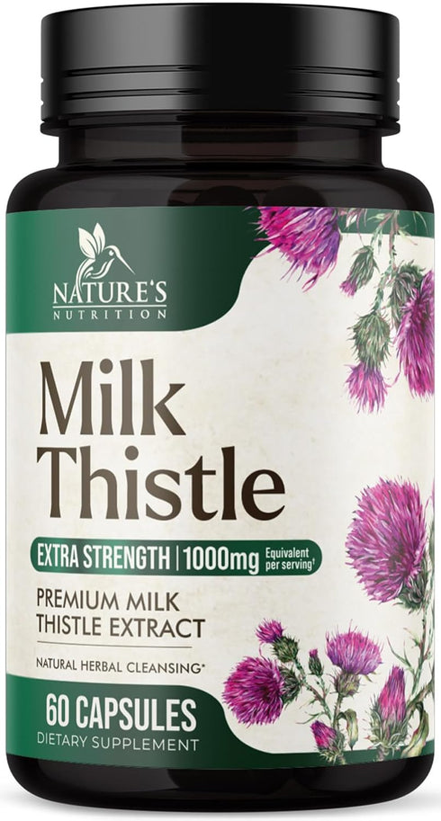 Nature's Milk Thistle 1000mg - 60 Capsules Herbal Liver Supplement with Dandelion Root & Silymarin