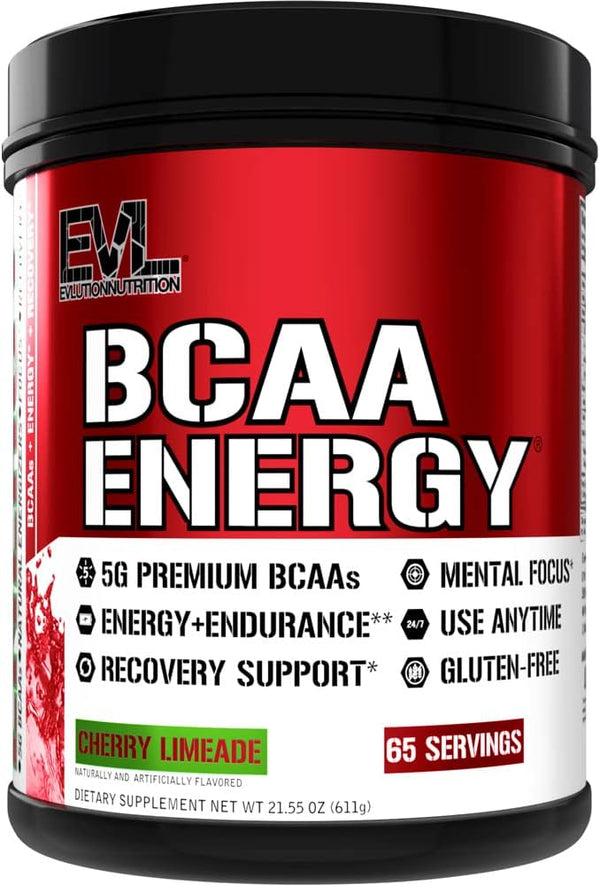 EVL BCAAs Amino Acids Powder, BCAA Energy Pre Workout Powder for Muscle Recovery, Cherry Limeade Flavor