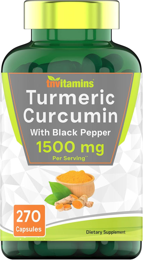 Turmeric Curcumin Capsules with Black Pepper | 1500 MG - 270 Capsules | Non-GMO | 3 Month Supply