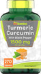 Turmeric Curcumin Capsules with Black Pepper | 1500 MG - 270 Capsules | Non-GMO | 3 Month Supply