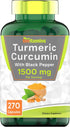 Turmeric Curcumin Capsules with Black Pepper | 1500 MG - 270 Capsules | Non-GMO | 3 Month Supply