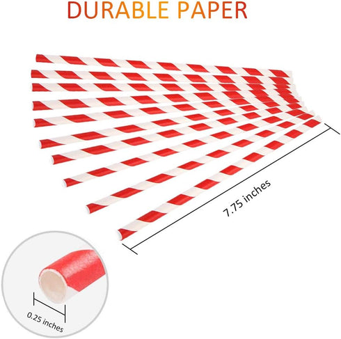 Webake Biodegradable Paper Straws Bulk 200 Red Striped Drinking Straws, Eco-Friendly Alternative for Parties