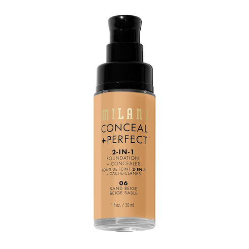 Milani Conceal + Perfect 2-in-1 Foundation + Concealer for Flawless Complexion, Waterproof - Sand Beige