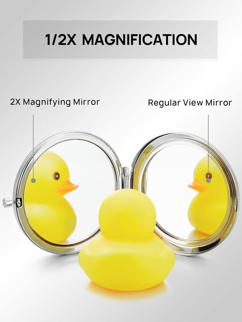 Compact Mirror for Purse, Double-Sided 1X/2X Magnifying Metal Pocket Makeup Mirror - Round, Silver