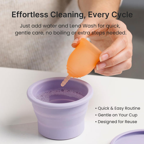 Lena Menstrual Cup Sterilizer Case, Compact, Collapsible Silicone Container for Cleaning Period Cup & Menstrual Disc