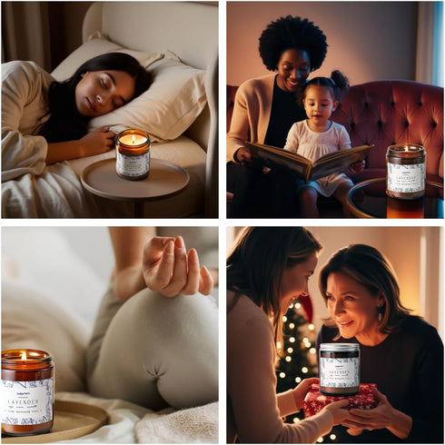 Indigofairs 7oz 40 Lavender Scented Candle - Soy Wax Aromatherapy Candle for Stress Relief & Relaxation Hours Long