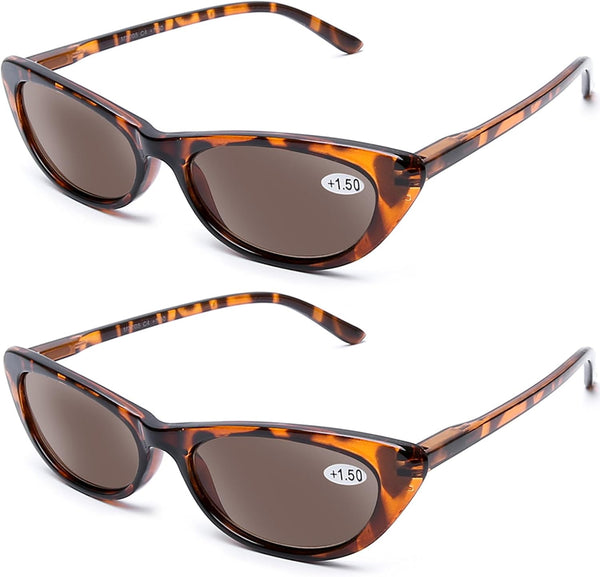 AQWANO 2 Pairs Reading Sunglasses for Women, Fashion Designer Cat Eye Sun Readers with Spring Hinges