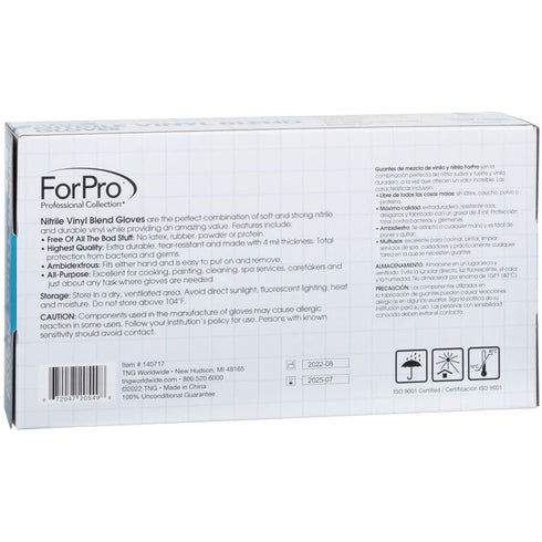 ForPro Professional Collection Disposable Nitrile Vinyl Blend Gloves - 4 Mil, Powder-Free, Blue, Large, 100-Count