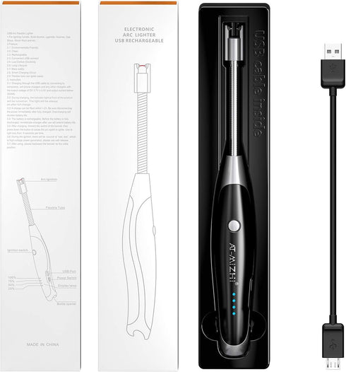 AT-Mizhi Electric Lighter, Rechargeable Long Neck Lighter with LED Flashlight for Candles & BBQ