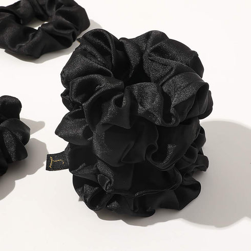 Scrunchies Black Satin Silk Hair Ties, Soft Ponytail Holders for Thick Curl Hair Accessories
