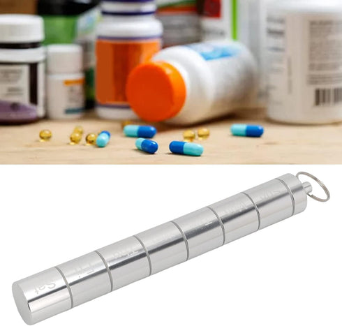 Masyrt 7 Box Stainless Steel, Box Days, Weekly Key Ring Holder Case for Supplies Pills Vitamins (Silver)