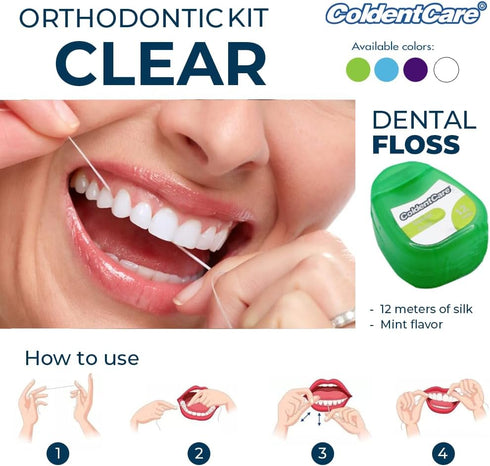 Orthodontic Kit Clear: Oral Care Set with Toothbrush, Protector Cap, Floss, Wax, and Interdental Brushes with Case