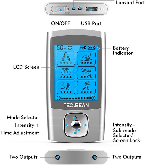 24 Modes Tens Unit Muscle Stimulator, Rechargeable Tens Machine, 8 Electrode Pads, Electric Pulse Massager for Pain