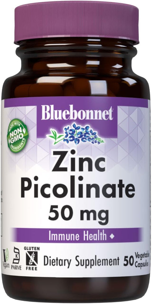 Bluebonnet Nutrition Zinc Picolinate, 50 Count, Hormonal & Immune Support, Vegan, Non-GMO, Gluten, Soy & Milk Free,