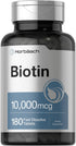 Horbaeach Biotin 10000mcg | 180 Vegetarian Tablets | Non-GMO, Gluten Free Beauty Supplement Formula