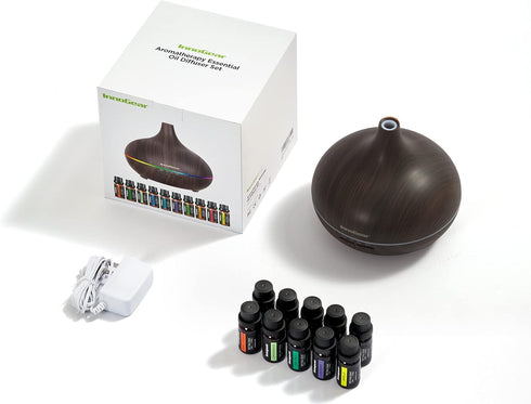 InnoGear Aromatherapy Diffuser & 10 Essential Oils Set, 400ml Ultrasonic Diffuser with 4 Timers, 7 Colors Light