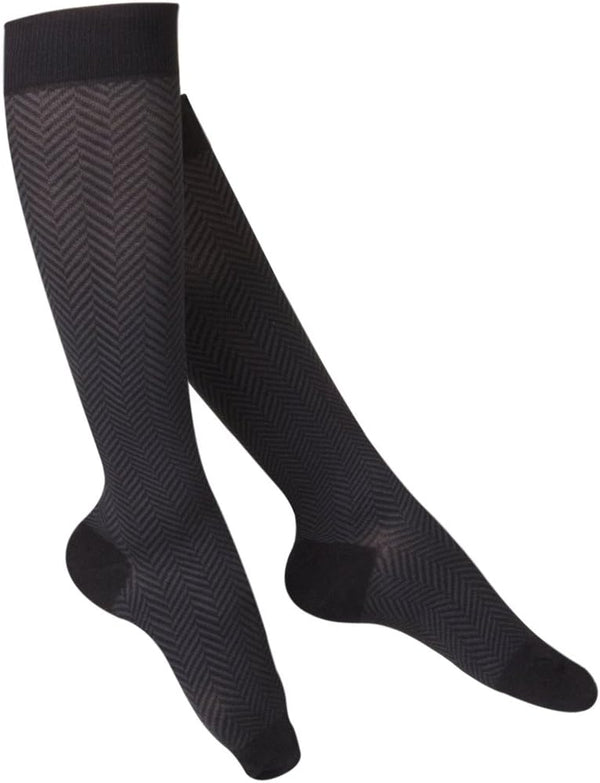 TOUCH Compression 20-30 mmHg Cotton Socks for Women, Black Herringbone, Medium