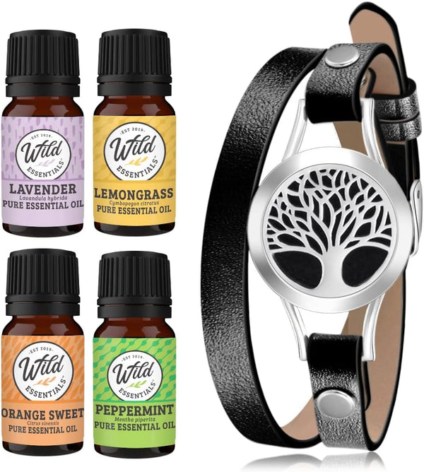 Wild Essentials Tree of Life Essential Oil Leather Wrap Bracelet Diffuser Kit,