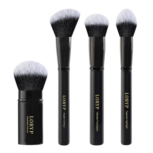 LORYP 4 Pcs Full Face Professional Makeup Brushes Set - Retractable Kabuki Airbrush for Powder and Cream