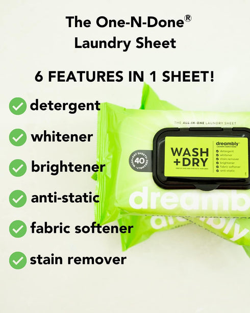 Dreambly Natural Laundry Detergent Sheets, Organic Hypoallergenic 6-in-1, 40 Sheets, 1 Pack