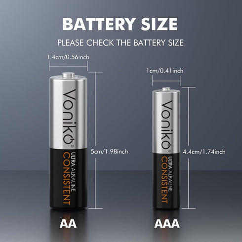 Voniko 48 Count Pack, 24 24 1.5V 10-Year AA and AAA Batteries Combo Double A and Triple A Batteries, Premium Alkaline