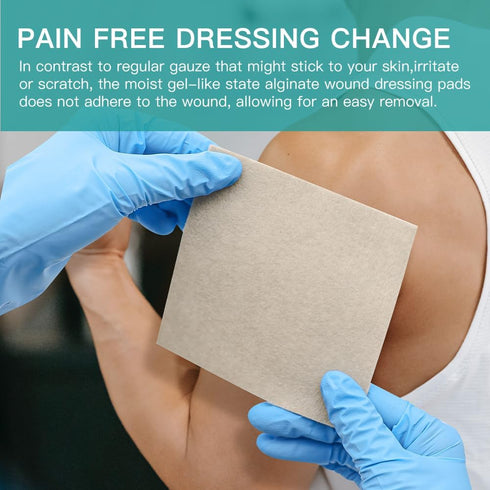 Pads,4'' 4'' 5 Packs Dimora Upgrade Silver Calcium Alginate Wound Dressing -Antibacterial Non Stick Gauze, Highly