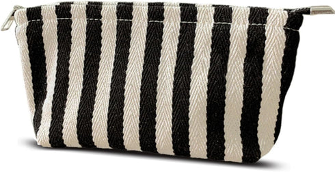Small Black White Stripe Makeup Brush Bag, Zipper Pouch Organizer for Women Girls