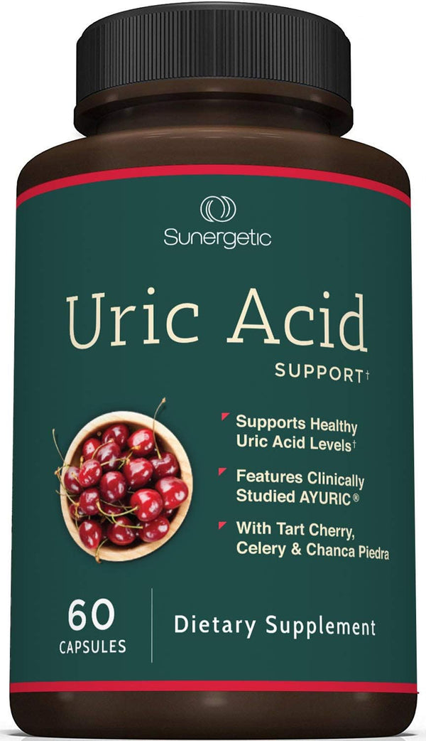 Sunergetic Premium Uric Acid Support Supplement with Tart Cherry, Chanca Piedra, Celery Extract & Turmeric - 60 Capsules