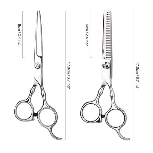Professional Hair Cutting Scissors Kit - Home Haircutting Barber/Salon Thinning Shears with Comb and Case (Silver)