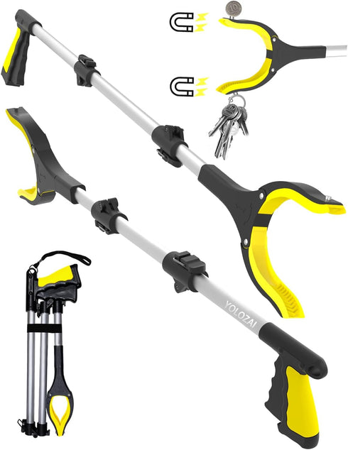 38" Extra Long Grabber Tool, 2PACK Lightweight Reaching Aid with 360°Rotating Jaw